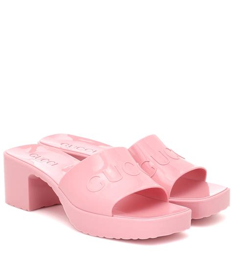 gucci pink rubber slide sandals|Gucci rubber platform sandals.